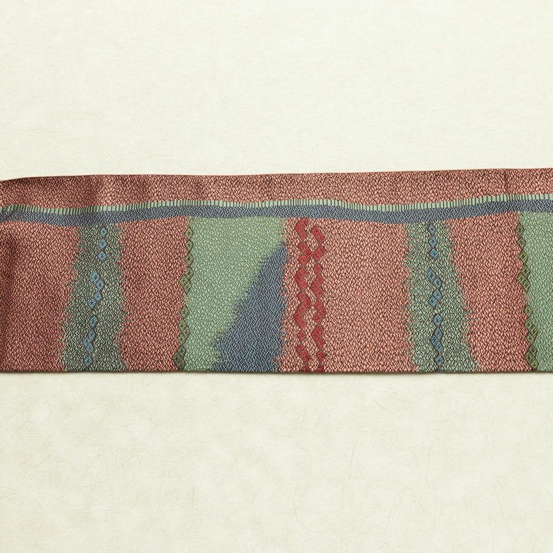 名古屋帯 六通柄 良品 正絹 幾何学柄・抽象柄 松葉仕立て なごや帯 リサイクル帯 帯 多色使い_画像14