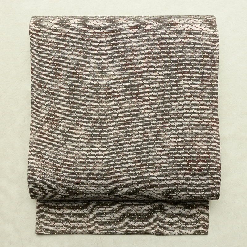 名古屋帯 全通柄 美品 正絹 古典柄 名古屋仕立て なごや帯 リサイクル帯 帯 茶_画像1