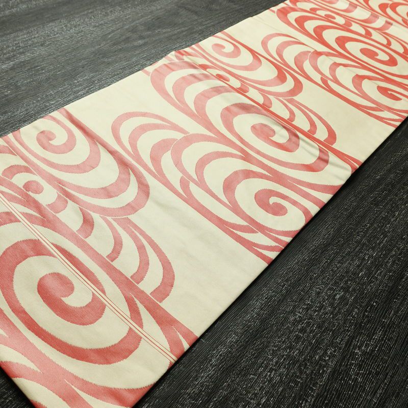 名古屋帯 六通柄 正絹 流水・波柄 名古屋仕立て なごや帯 リサイクル帯 帯 クリーム_画像8