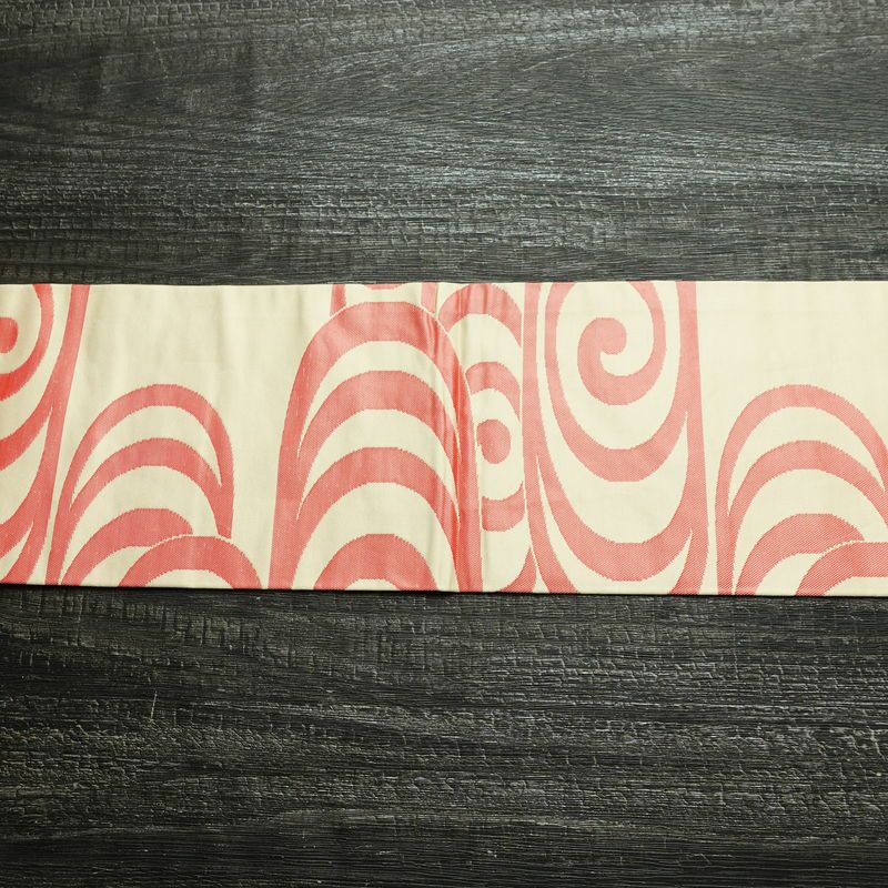 名古屋帯 六通柄 正絹 流水・波柄 名古屋仕立て なごや帯 リサイクル帯 帯 クリーム_画像13