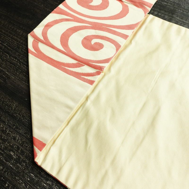 名古屋帯 六通柄 正絹 流水・波柄 名古屋仕立て なごや帯 リサイクル帯 帯 クリーム_画像19