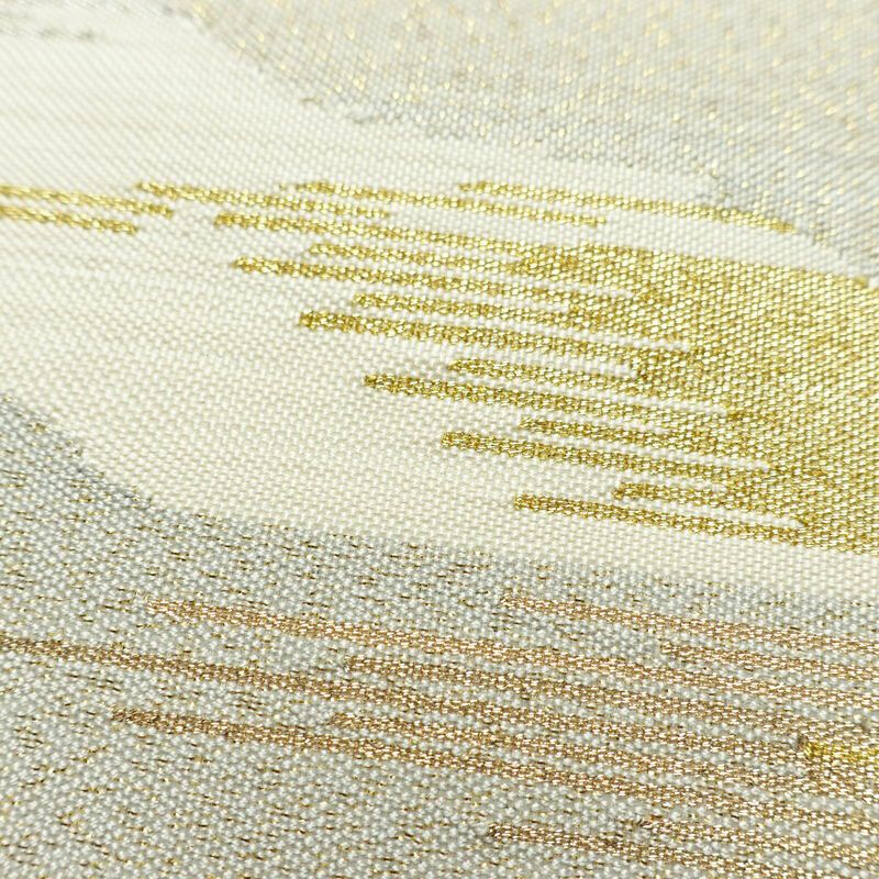 名古屋帯 太鼓柄 良品 正絹 風景柄 松葉仕立て なごや帯 リサイクル帯 帯 金糸 クリーム_画像6