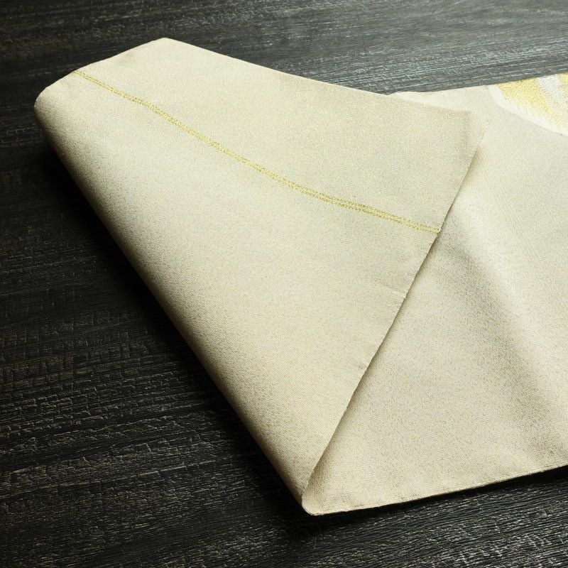 名古屋帯 太鼓柄 良品 正絹 風景柄 松葉仕立て なごや帯 リサイクル帯 帯 金糸 クリーム_画像10