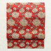 名古屋帯 全通柄 美品 正絹 花柄 松葉仕立て なごや帯 リサイクル帯 帯 菊 赤・朱_画像1
