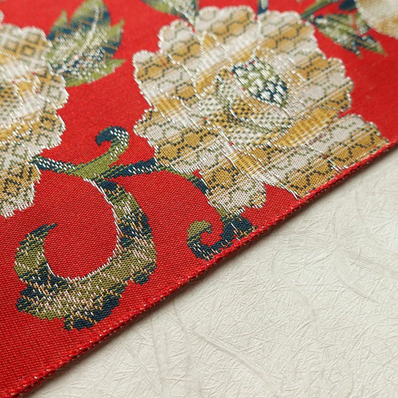 名古屋帯 全通柄 美品 正絹 花柄 松葉仕立て なごや帯 リサイクル帯 帯 菊 赤・朱_画像12