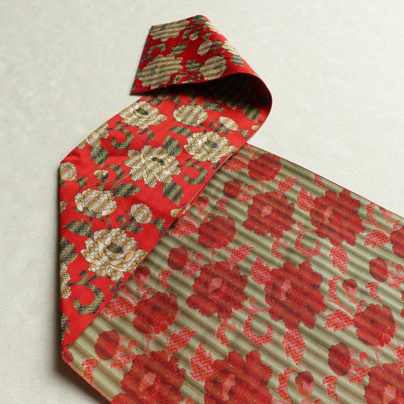 名古屋帯 全通柄 美品 正絹 花柄 松葉仕立て なごや帯 リサイクル帯 帯 菊 赤・朱_画像15