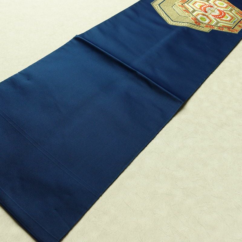 名古屋帯 太鼓柄 良品 ポリエステル 古典柄 名古屋仕立て なごや帯 リサイクル帯 帯 シンプル 青・紺_画像9