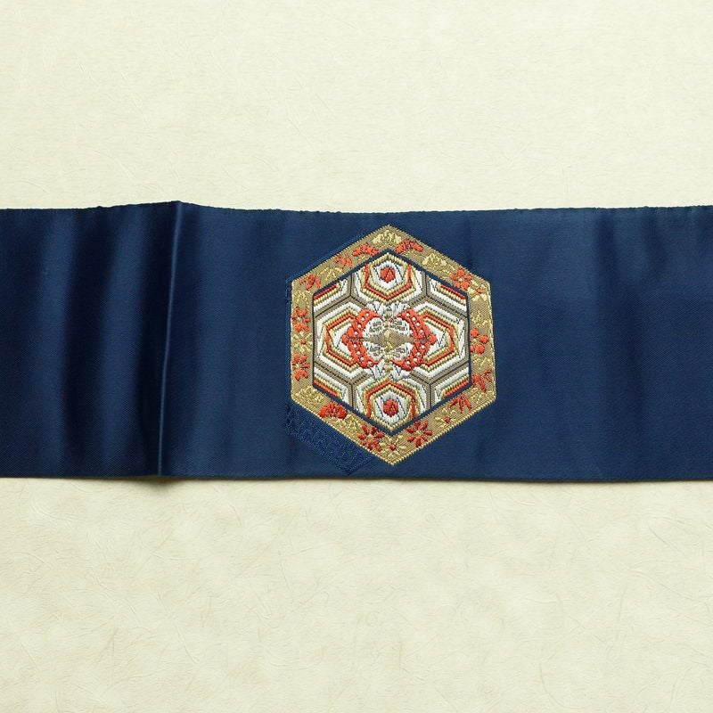 名古屋帯 太鼓柄 良品 ポリエステル 古典柄 名古屋仕立て なごや帯 リサイクル帯 帯 シンプル 青・紺_画像15