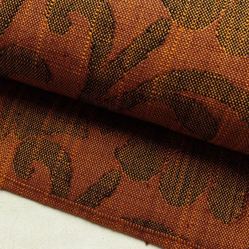 名古屋帯 六通柄 良品 正絹 木の葉・植物柄 名古屋仕立て なごや帯 リサイクル帯 帯 茶_画像7