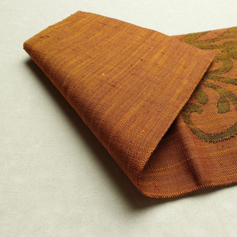 名古屋帯 六通柄 良品 正絹 木の葉・植物柄 名古屋仕立て なごや帯 リサイクル帯 帯 茶_画像9