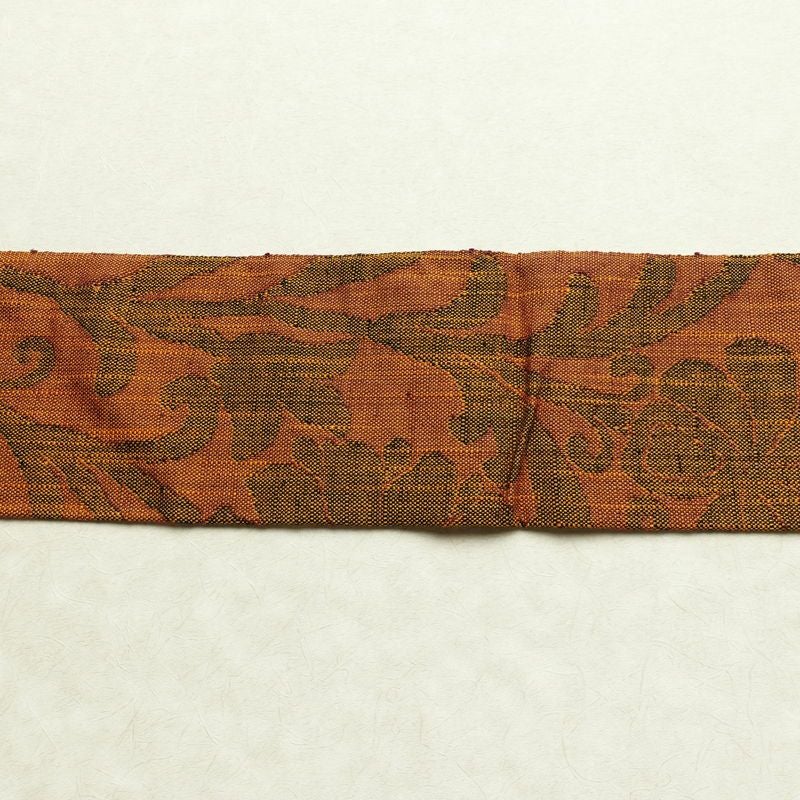 名古屋帯 六通柄 良品 正絹 木の葉・植物柄 名古屋仕立て なごや帯 リサイクル帯 帯 茶_画像13