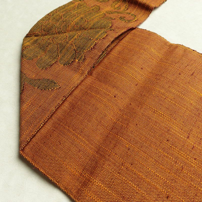 名古屋帯 六通柄 良品 正絹 木の葉・植物柄 名古屋仕立て なごや帯 リサイクル帯 帯 茶_画像19