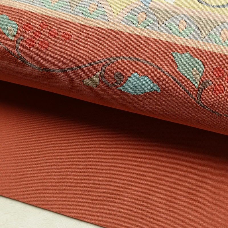 名古屋帯 太鼓柄 良品 つづれ織 正絹 蝶・昆虫柄 松葉仕立て なごや帯 リサイクル帯 帯 ピンク_画像8