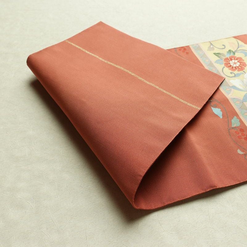 名古屋帯 太鼓柄 良品 つづれ織 正絹 蝶・昆虫柄 松葉仕立て なごや帯 リサイクル帯 帯 ピンク_画像10