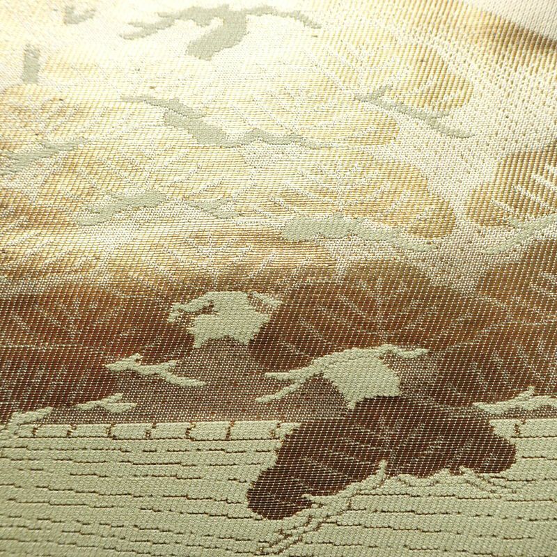 名古屋帯 六通柄 正絹 風景柄 名古屋仕立て なごや帯 リサイクル帯 帯 箔 引箔 金・銀_画像4