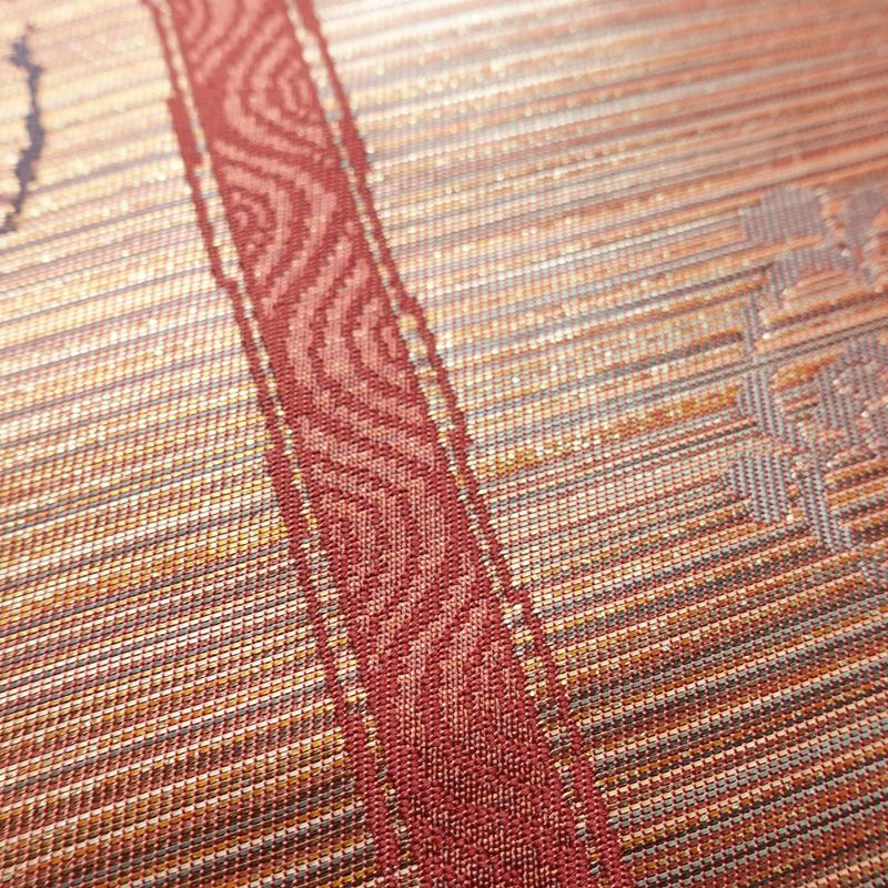 名古屋帯 六通柄 正絹 木の葉・植物柄 名古屋仕立て なごや帯 リサイクル帯 帯 箔 ピンク_画像5