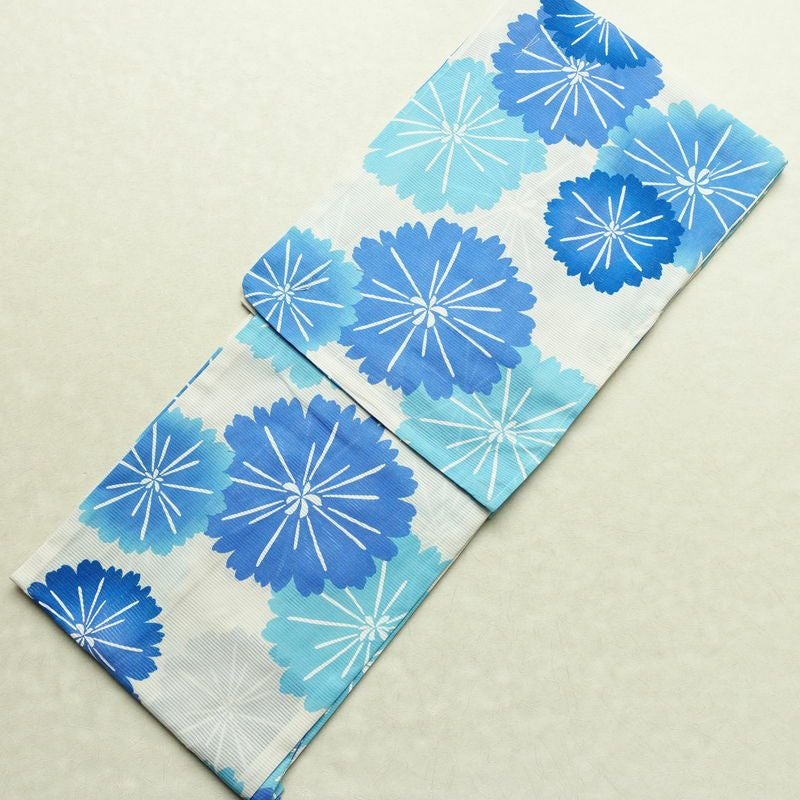 新品 浴衣 綿絽 国内染色 国内加工 女性用 絽 綿 ブルー 花 しつけ糸付き 未使用品 ゆかた モダン しっとり_画像1