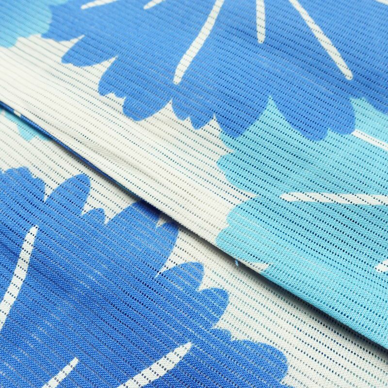 新品 浴衣 綿絽 国内染色 国内加工 女性用 絽 綿 ブルー 花 しつけ糸付き 未使用品 ゆかた モダン しっとり_画像8