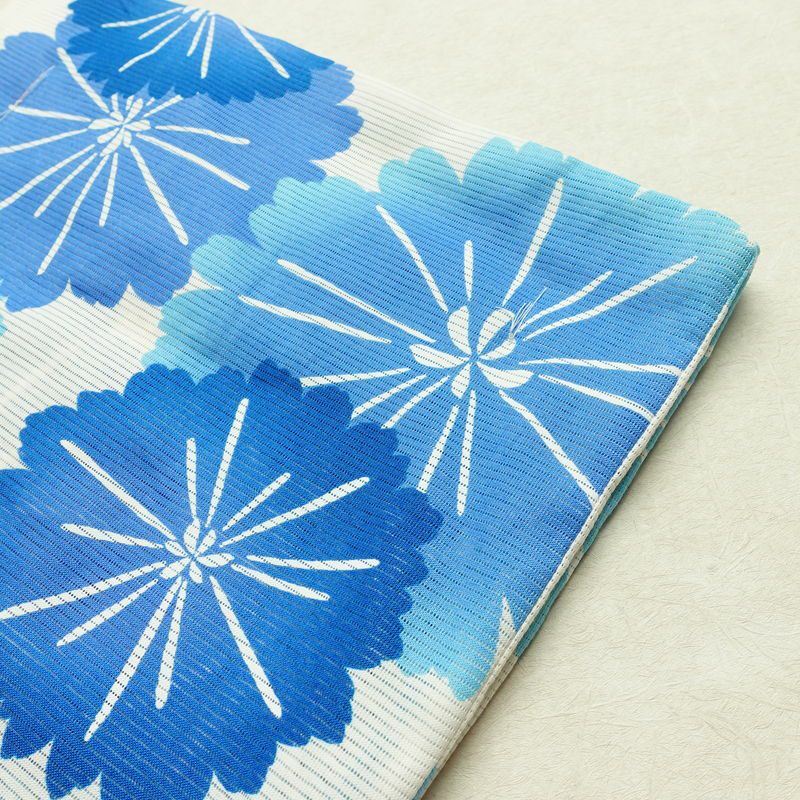 新品 浴衣 綿絽 国内染色 国内加工 女性用 絽 綿 ブルー 花 しつけ糸付き 未使用品 ゆかた モダン しっとり_画像10