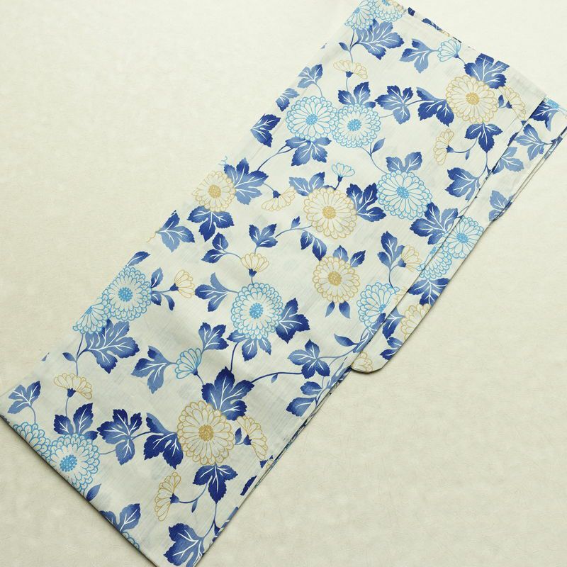 新品 浴衣 滝流れ織 国内染色 国内加工 女性用 綿 青 花 しつけ糸付き 未使用品 ゆかた レトロ シック モダン_画像2