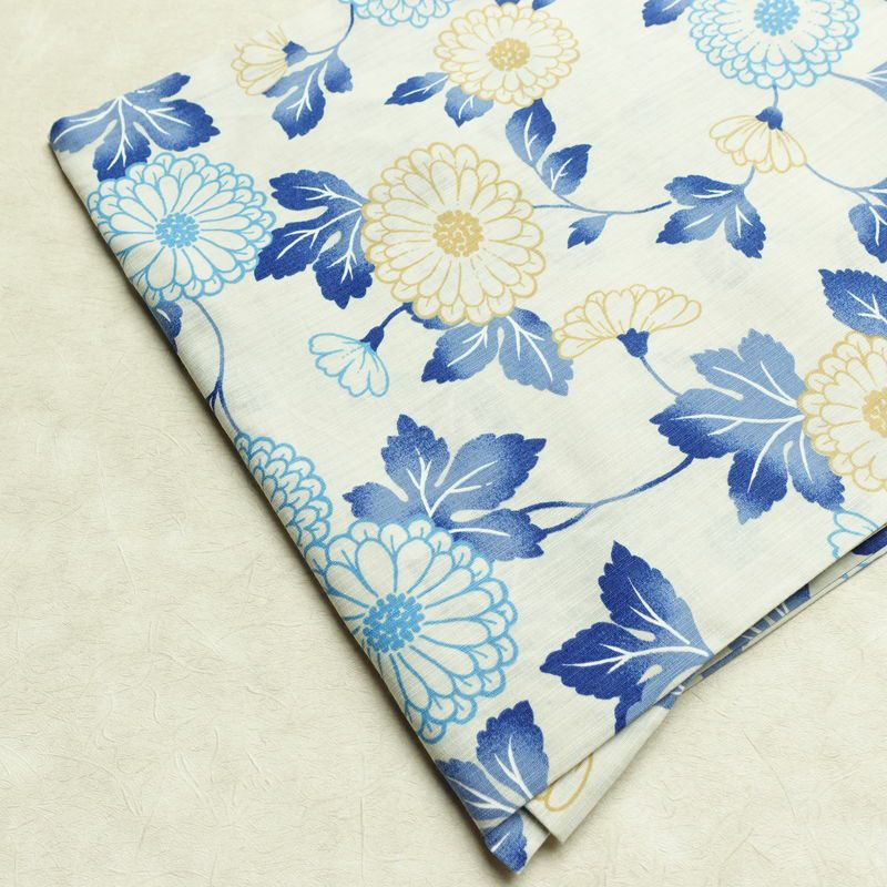 新品 浴衣 滝流れ織 国内染色 国内加工 女性用 綿 青 花 しつけ糸付き 未使用品 ゆかた レトロ シック モダン_画像12