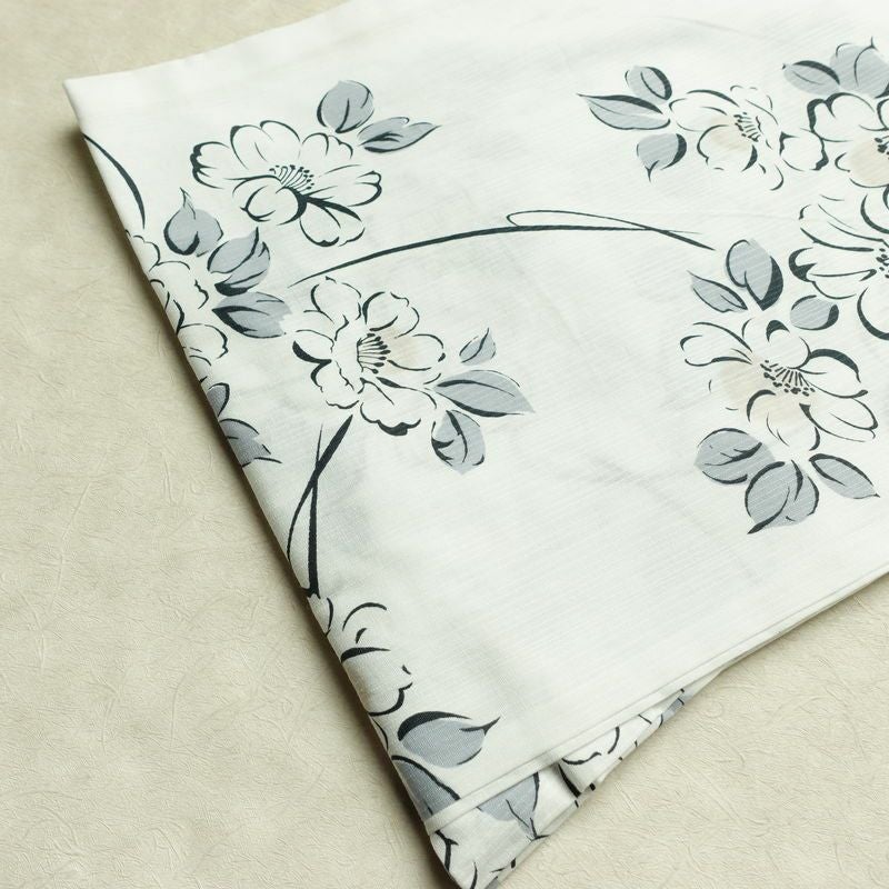 新品 浴衣 滝流れ織 国内染色 国内加工 女性用 綿 白 花 しつけ糸付き 未使用品 ゆかた レトロ シック モダン しっとり_画像12