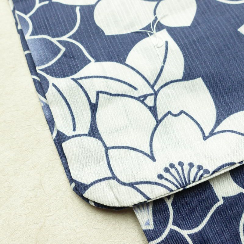 新品 浴衣 滝流れ織 国内染色 国内加工 女性用 綿 紺 花 しつけ糸付き 未使用品 ゆかた レトロ シック モダン_画像9