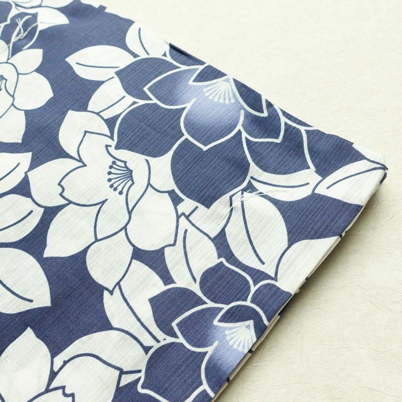 新品 浴衣 滝流れ織 国内染色 国内加工 女性用 綿 紺 花 しつけ糸付き 未使用品 ゆかた レトロ シック モダン_画像10