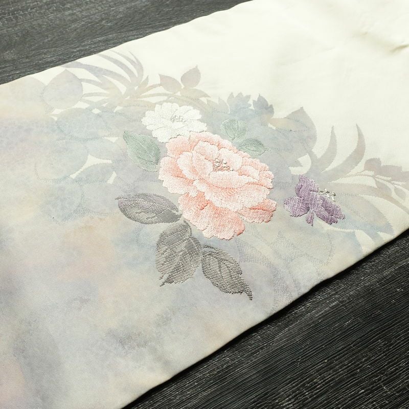 名古屋帯 太鼓柄 正絹 花柄 名古屋仕立て なごや帯 リサイクル帯 帯 シンプル 白_画像11