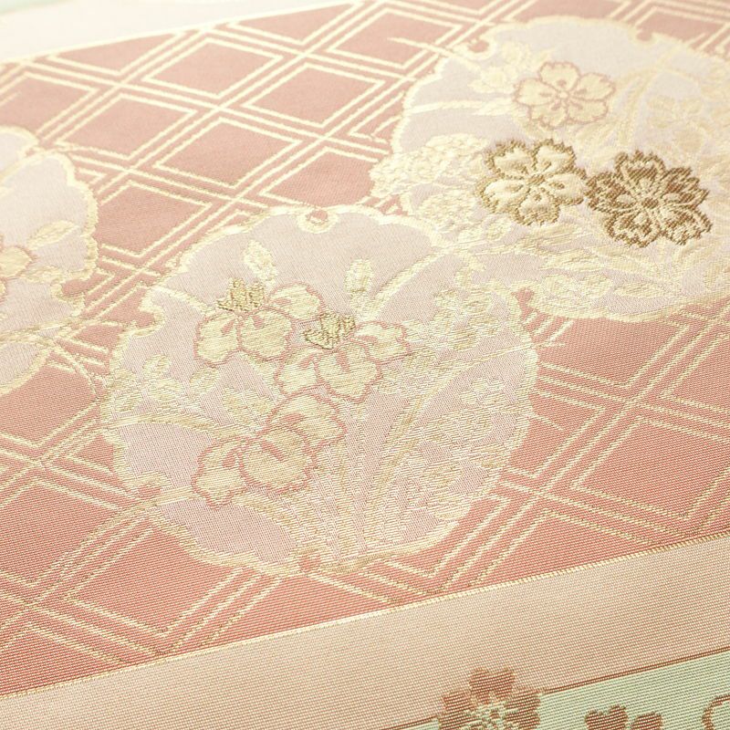 名古屋帯 六通柄 良品 正絹 古典柄 名古屋仕立て なごや帯 リサイクル帯 帯 箔 桜 蝶 ピンク_画像3