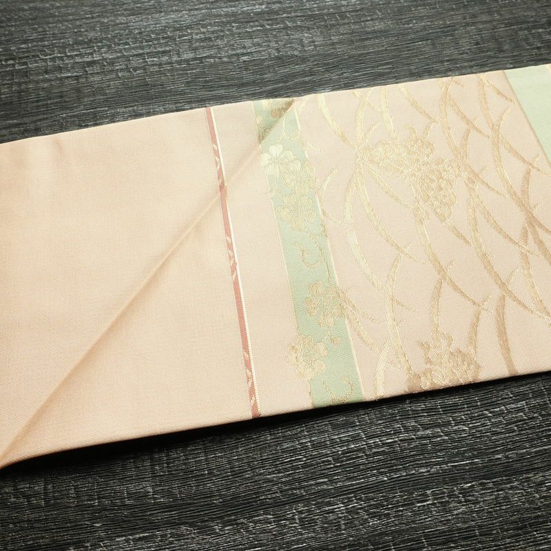 名古屋帯 六通柄 良品 正絹 古典柄 名古屋仕立て なごや帯 リサイクル帯 帯 箔 桜 蝶 ピンク_画像15