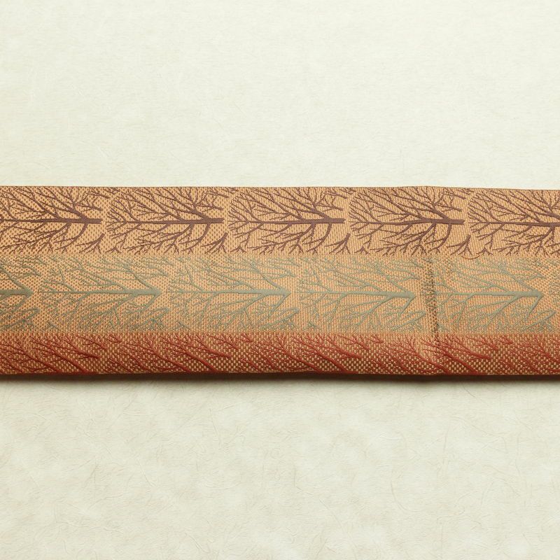 名古屋帯 六通柄 良品 正絹 木の葉・植物柄 松葉仕立て なごや帯 リサイクル帯 帯 橙_画像14