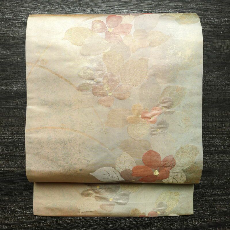 名古屋帯 太鼓柄 正絹 古典柄 名古屋仕立て 箔 刺繍 金糸 帯 ベージュ