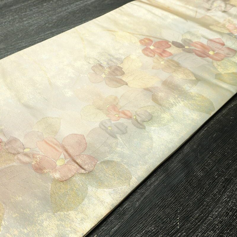 名古屋帯 六通柄 正絹 花柄 名古屋仕立て なごや帯 リサイクル帯 帯 箔 金糸 多色使い_画像10