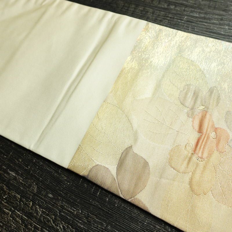 名古屋帯 六通柄 正絹 花柄 名古屋仕立て なごや帯 リサイクル帯 帯 箔 金糸 多色使い_画像13