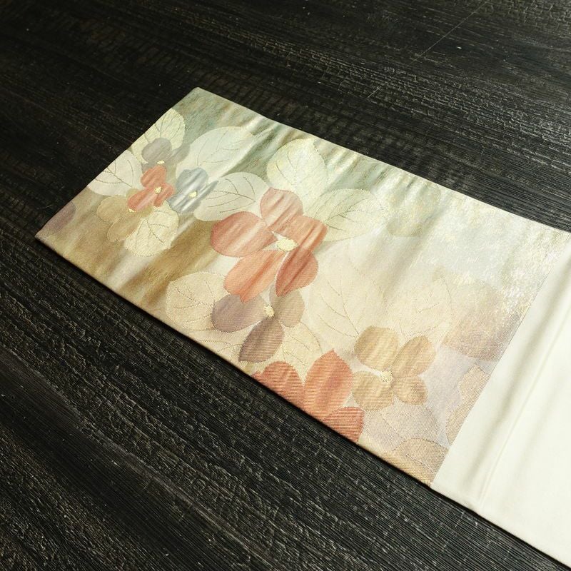 名古屋帯 六通柄 正絹 花柄 名古屋仕立て なごや帯 リサイクル帯 帯 箔 金糸 多色使い_画像17
