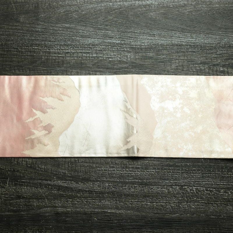 名古屋帯 六通柄 正絹 幾何学柄・抽象柄 名古屋仕立て なごや帯 リサイクル帯 帯 引箔 ピンク_画像13