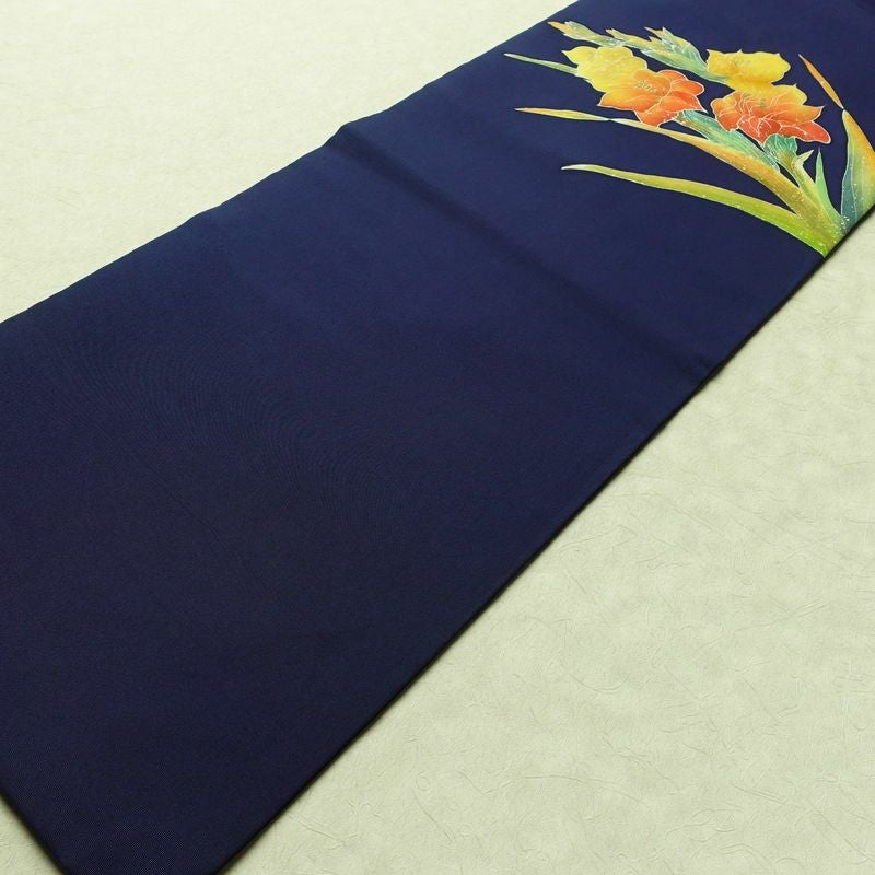 名古屋帯 太鼓柄 良品 正絹 花柄 名古屋仕立て なごや帯 リサイクル帯 一部しつけ糸付き 帯 シンプル 青・紺_画像8