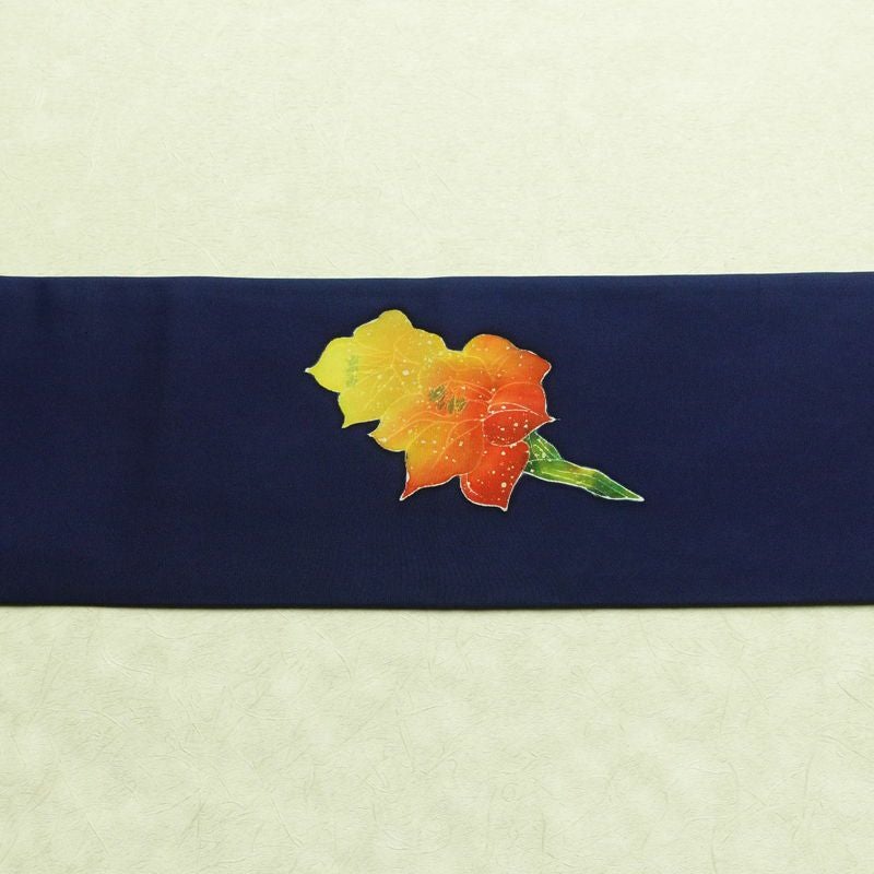 名古屋帯 太鼓柄 良品 正絹 花柄 名古屋仕立て なごや帯 リサイクル帯 一部しつけ糸付き 帯 シンプル 青・紺_画像14