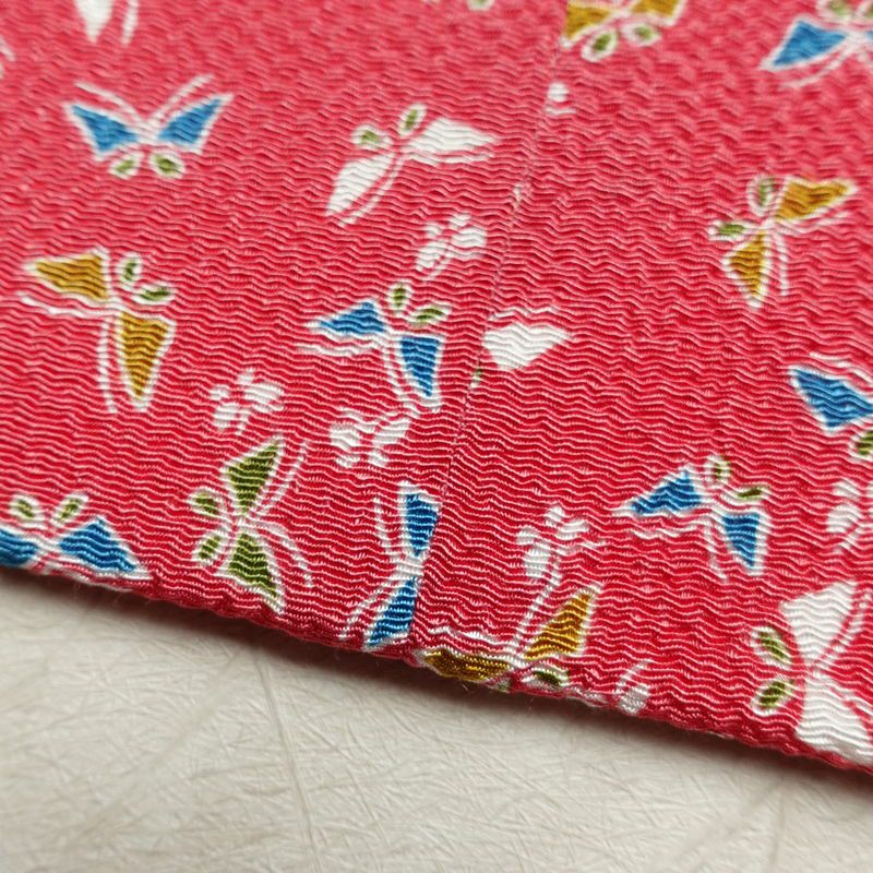 名古屋帯 全通柄 美品 縮緬 正絹 蝶・昆虫柄 名古屋仕立て なごや帯 リサイクル帯 帯 ピンク_画像16