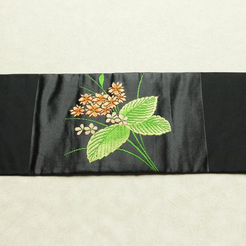 名古屋帯 太鼓柄 正絹 花柄 名古屋仕立て なごや帯 リサイクル帯 帯 黒_画像14