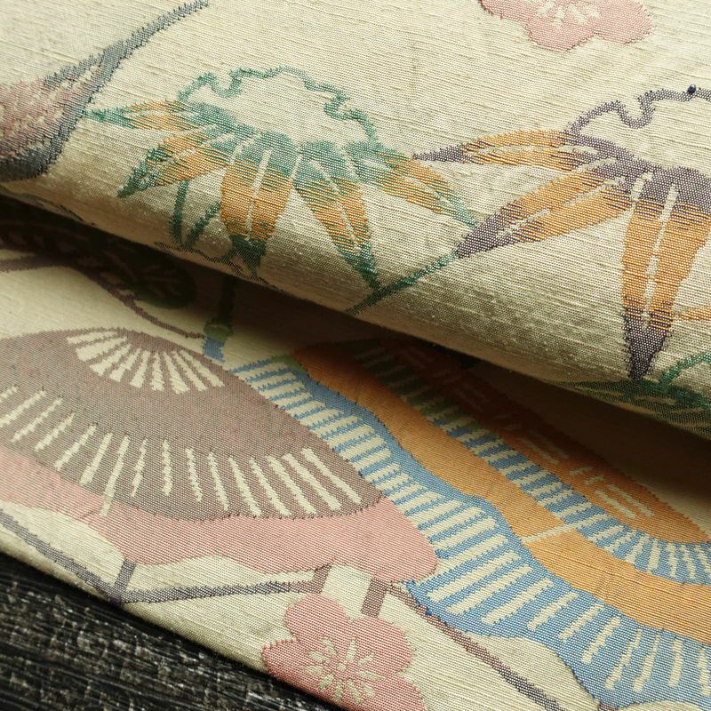 名古屋帯 太鼓柄 正絹 古典柄 名古屋仕立て なごや帯 リサイクル帯 帯 ベージュ_画像8