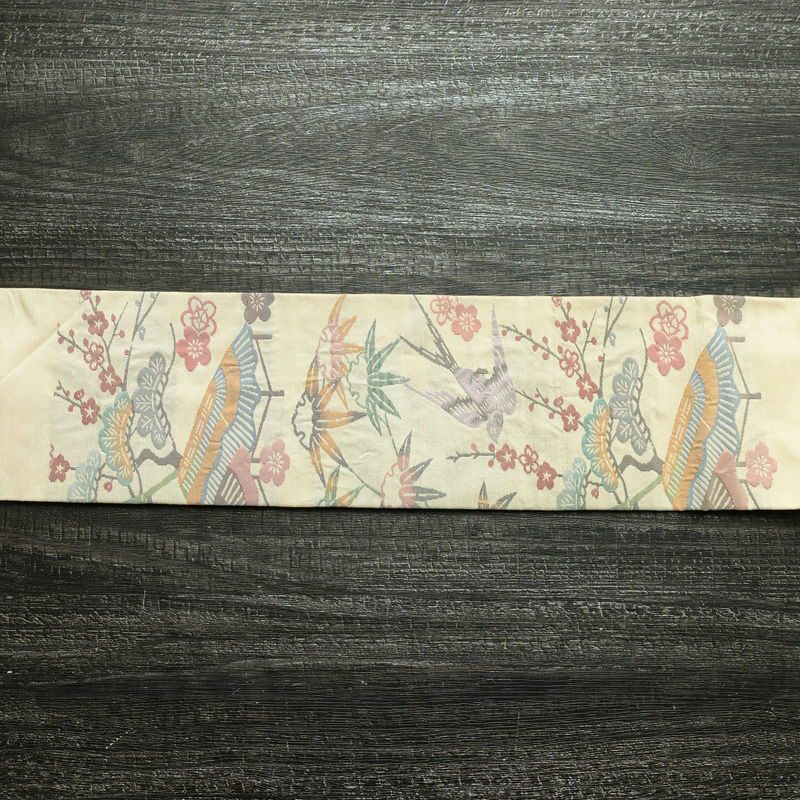 名古屋帯 太鼓柄 正絹 古典柄 名古屋仕立て なごや帯 リサイクル帯 帯 ベージュ_画像13