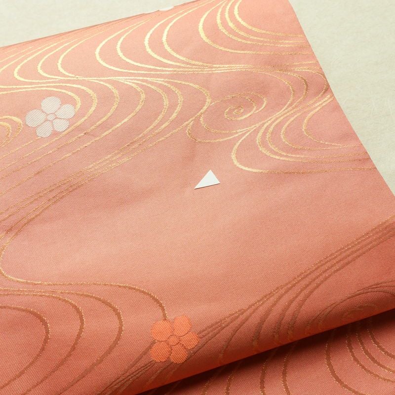 名古屋帯 六通柄 正絹 流水・波柄 名古屋仕立て なごや帯 リサイクル帯 帯 ピンク_画像6