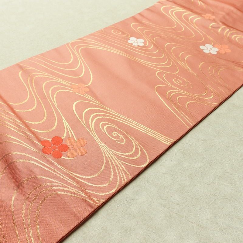 名古屋帯 六通柄 正絹 流水・波柄 名古屋仕立て なごや帯 リサイクル帯 帯 ピンク_画像12