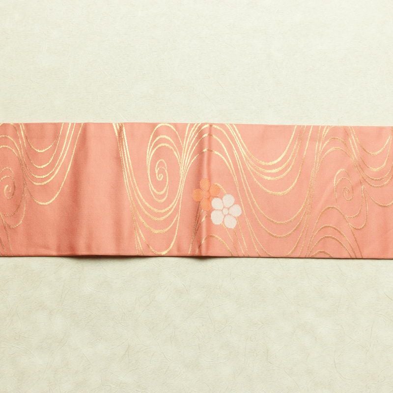 名古屋帯 六通柄 正絹 流水・波柄 名古屋仕立て なごや帯 リサイクル帯 帯 ピンク_画像15