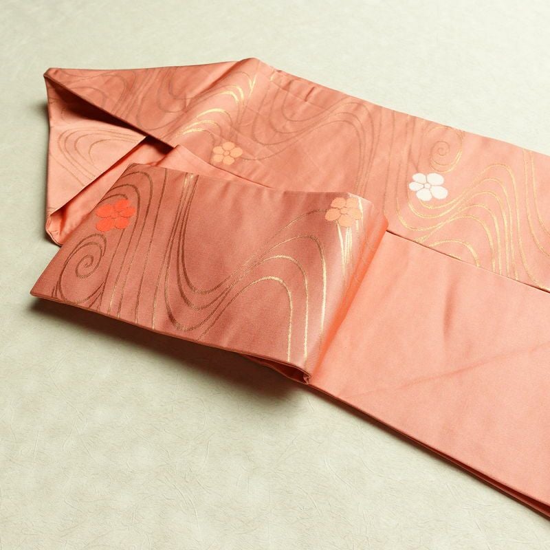 名古屋帯 六通柄 正絹 流水・波柄 名古屋仕立て なごや帯 リサイクル帯 帯 ピンク_画像20