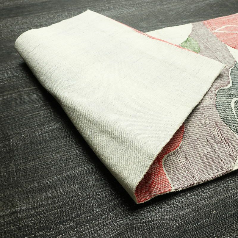 名古屋帯 六通柄 正絹 木の葉・植物柄 名古屋仕立て なごや帯 リサイクル帯 帯 紬地 白_画像8