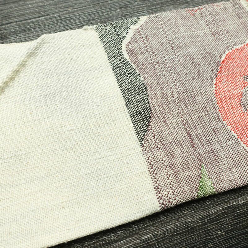 名古屋帯 六通柄 正絹 木の葉・植物柄 名古屋仕立て なごや帯 リサイクル帯 帯 紬地 白_画像14