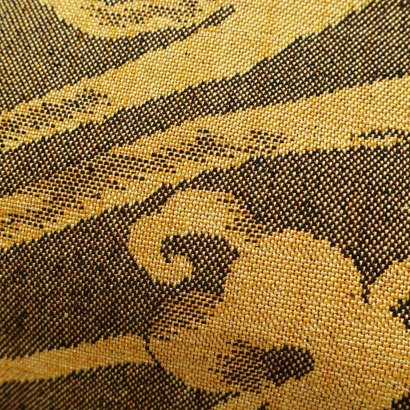 名古屋帯 六通柄 正絹 花柄 松葉仕立て なごや帯 リサイクル帯 帯 紬地 黄・黄土色_画像3